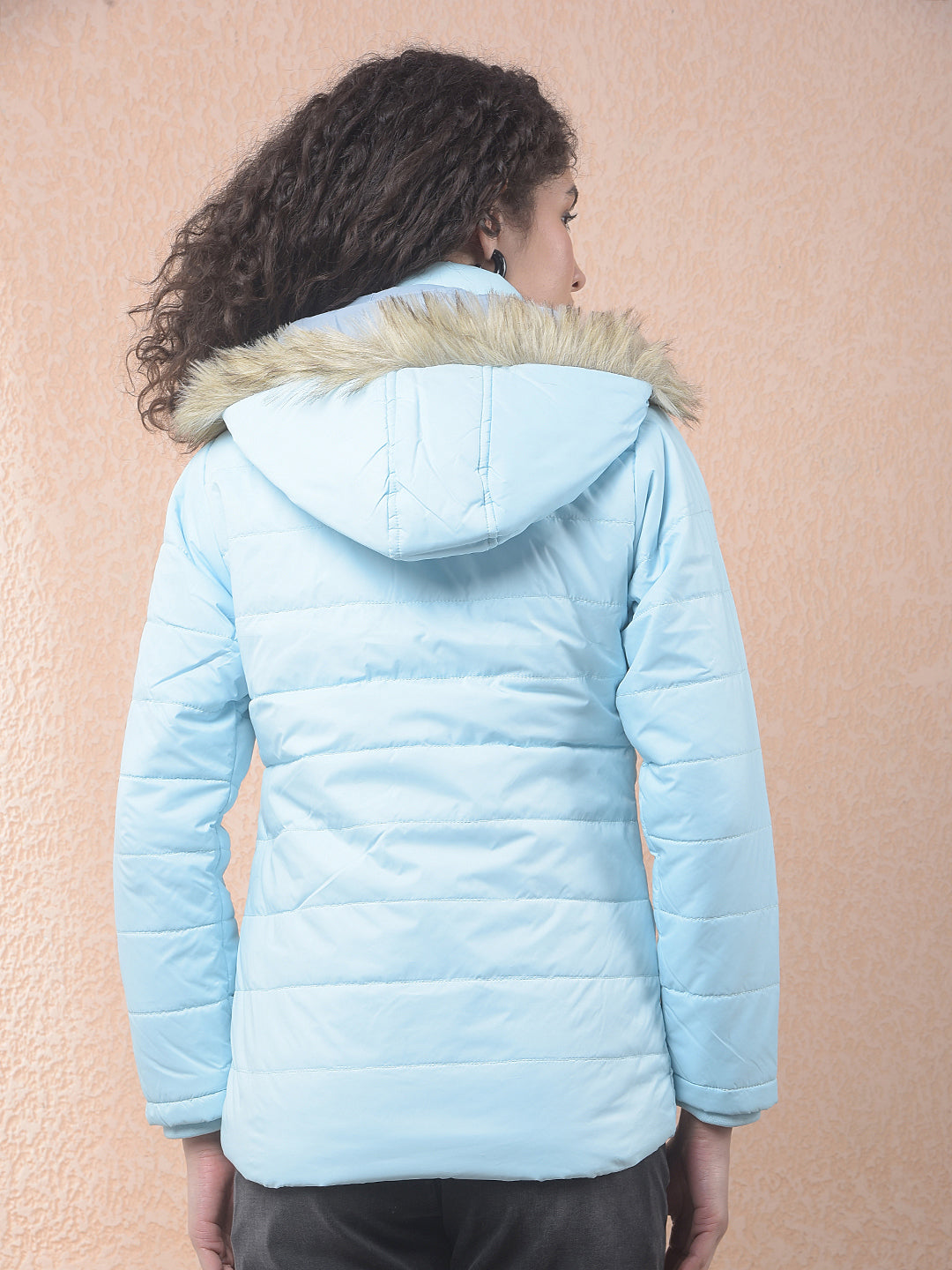 miss forever solid sky blue hooded jacket
