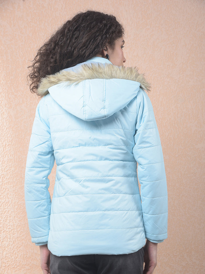 miss forever solid sky blue hooded jacket