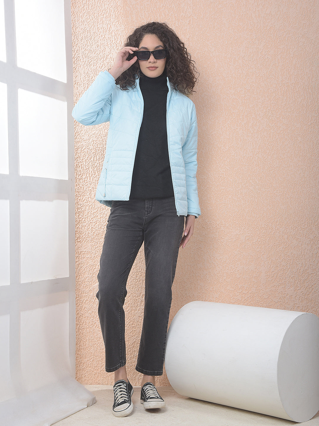 MISS FOREVER SOLID SKY BLUE HOODED JACKET