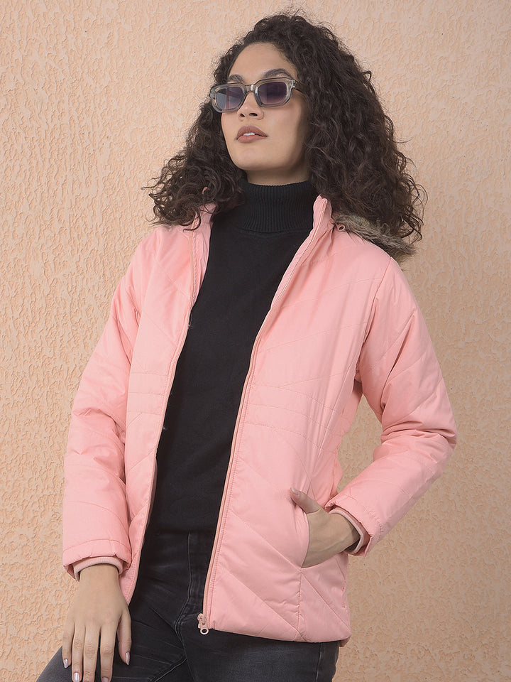 miss forever solid coral hooded jacket