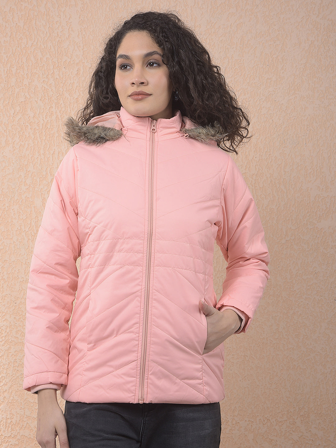 miss forever solid coral hooded jacket