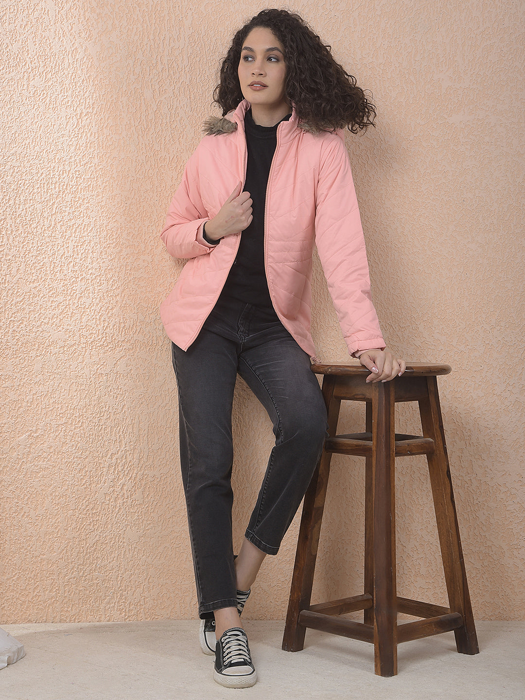 MISS FOREVER SOLID CORAL HOODED JACKET