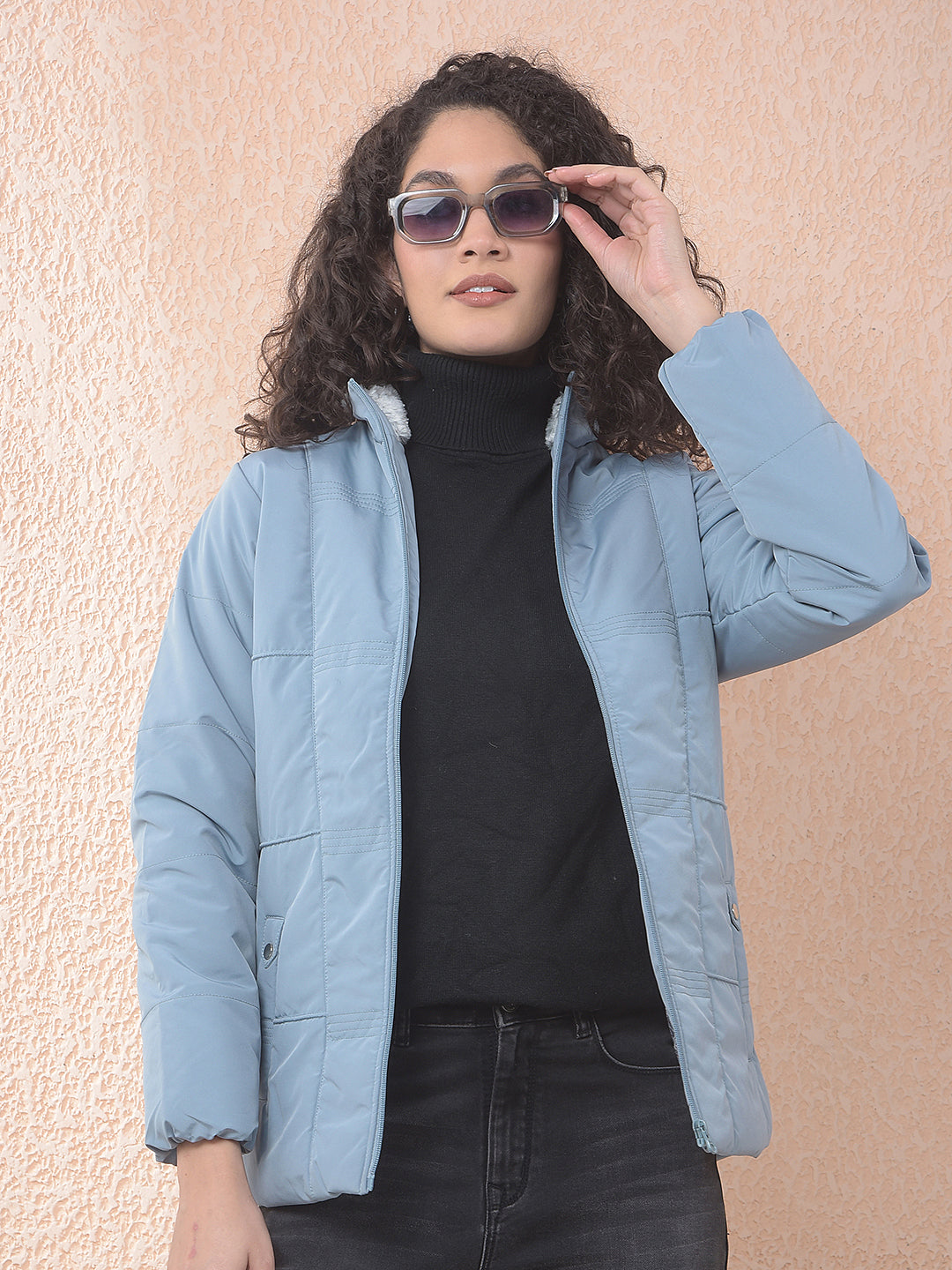 miss forever air force blue self-design jacket