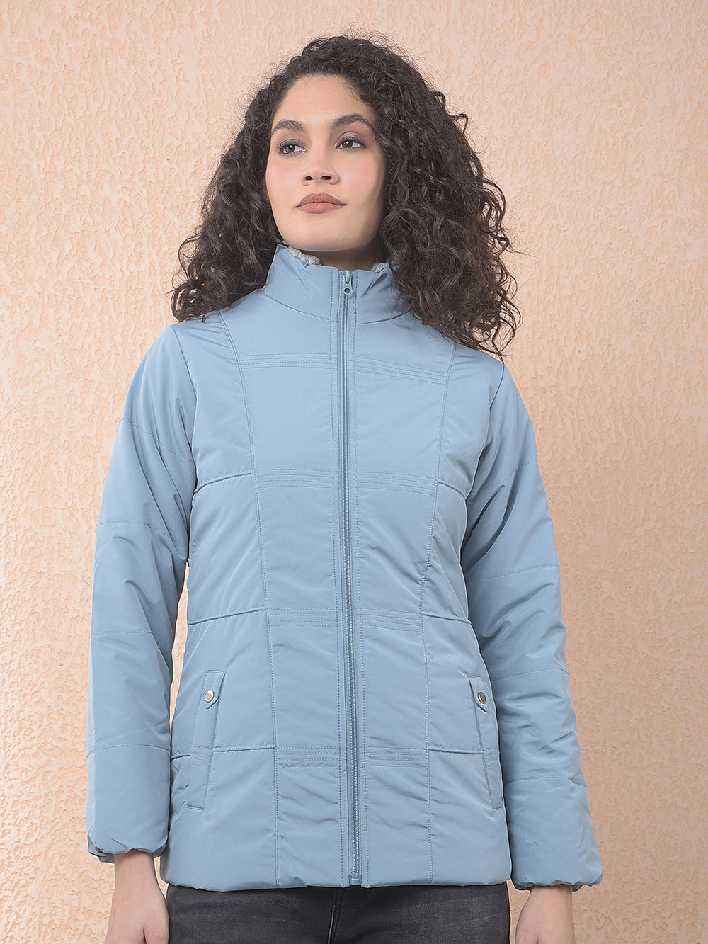 miss forever air force blue self-design jacket