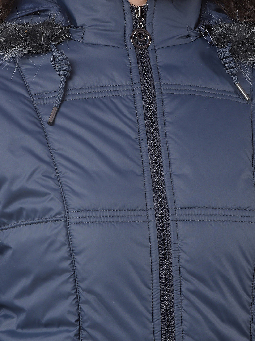 miss forever navy blue self-design hooded jacket