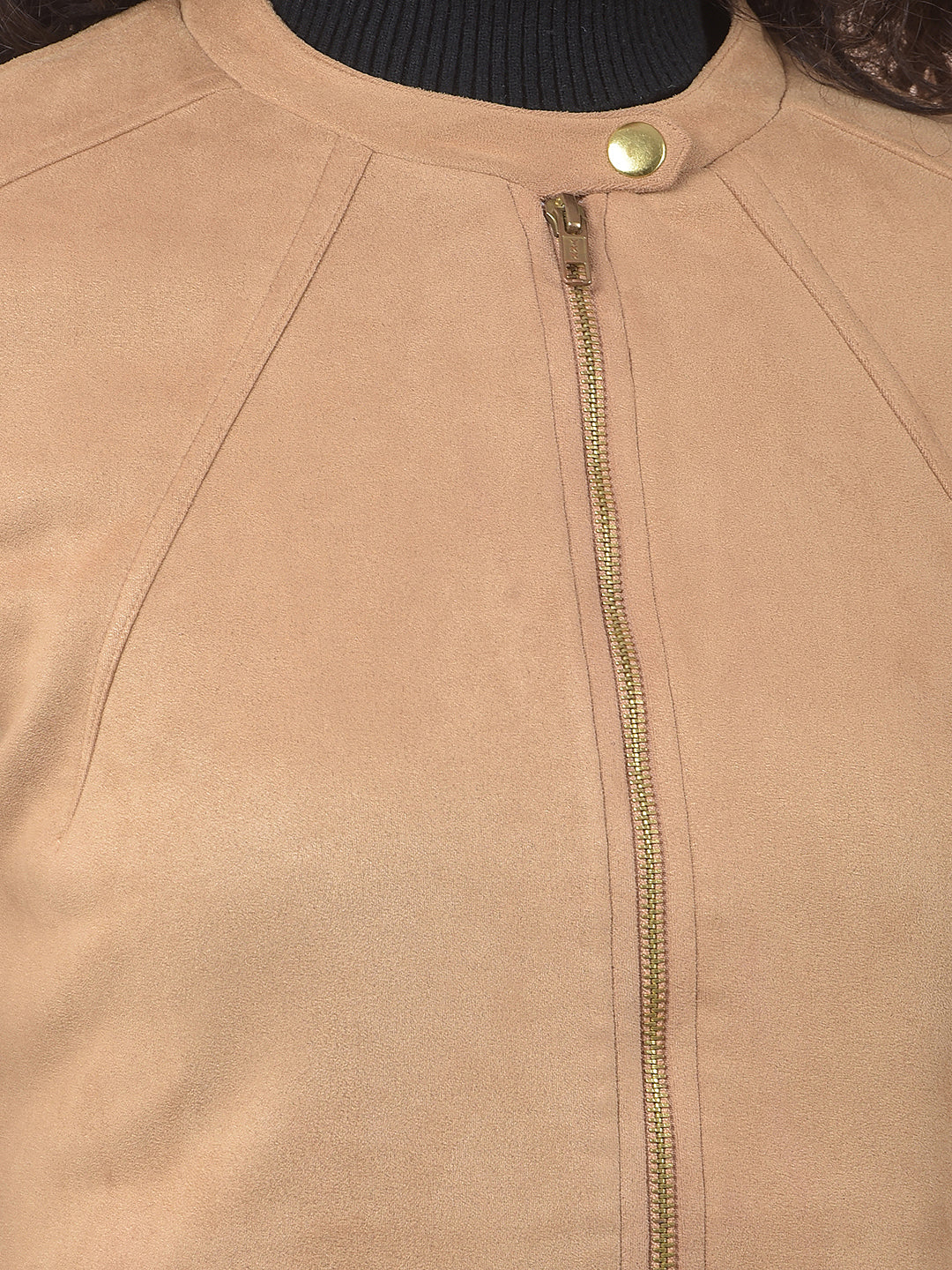 miss forever solid brown band collar jacket