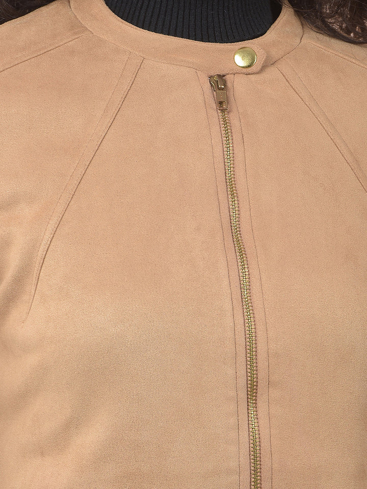 miss forever solid brown band collar jacket