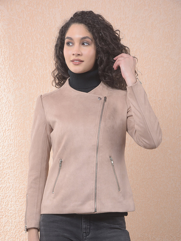 miss forever solid dusty peach collarless jacket