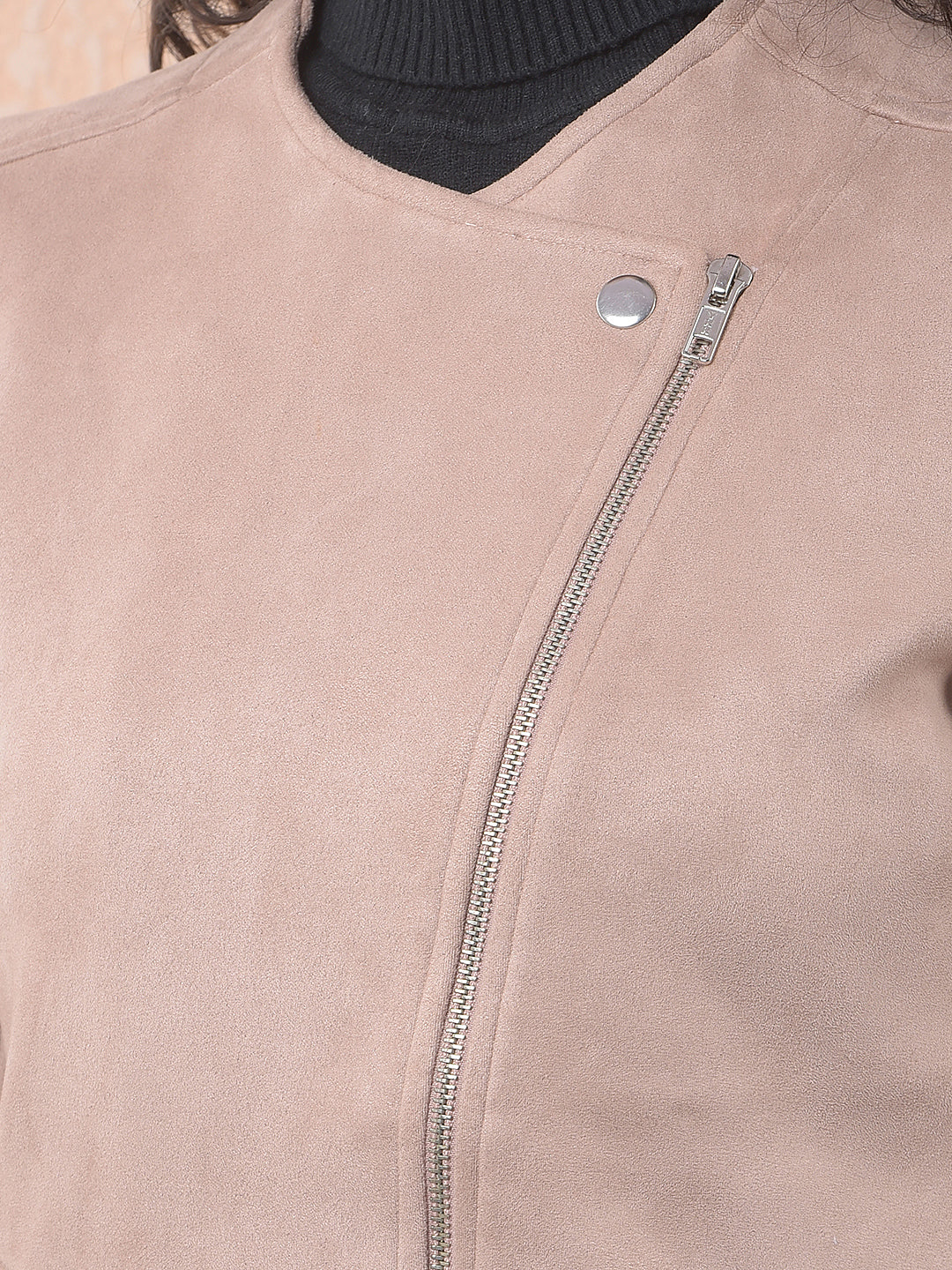 miss forever solid dusty peach collarless jacket