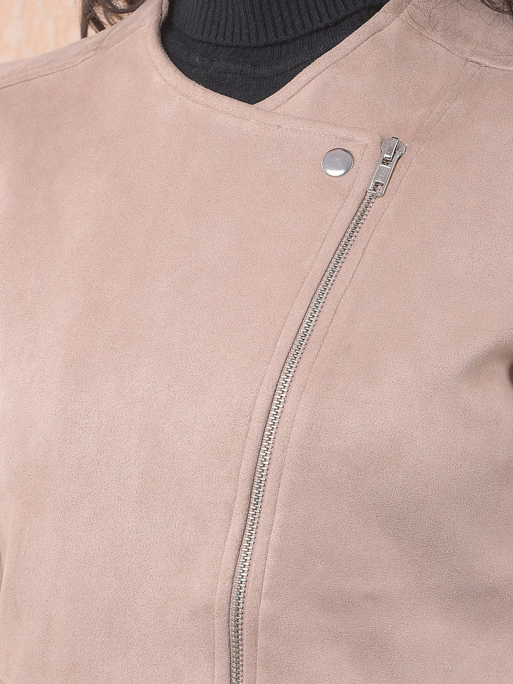 miss forever solid dusty peach collarless jacket
