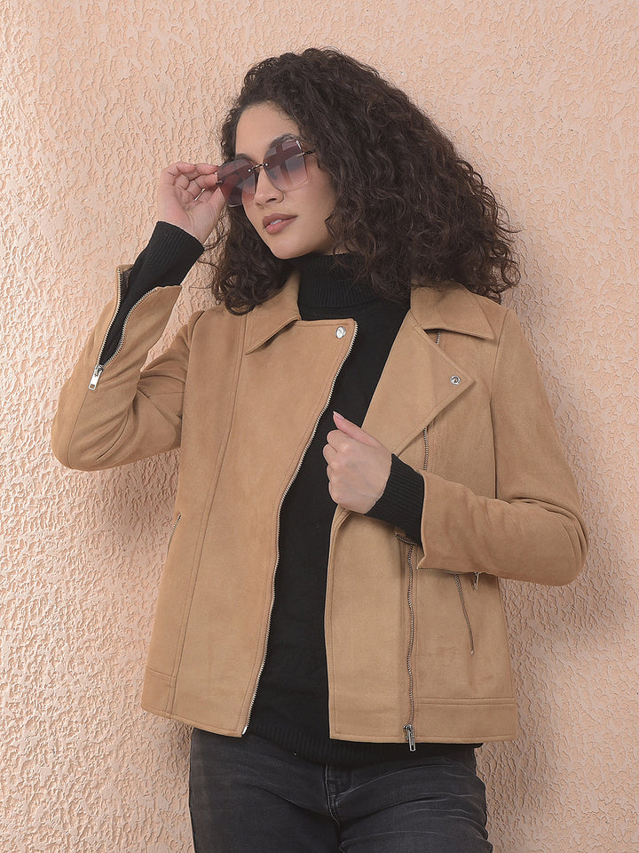 miss forever solid beige collar jacket