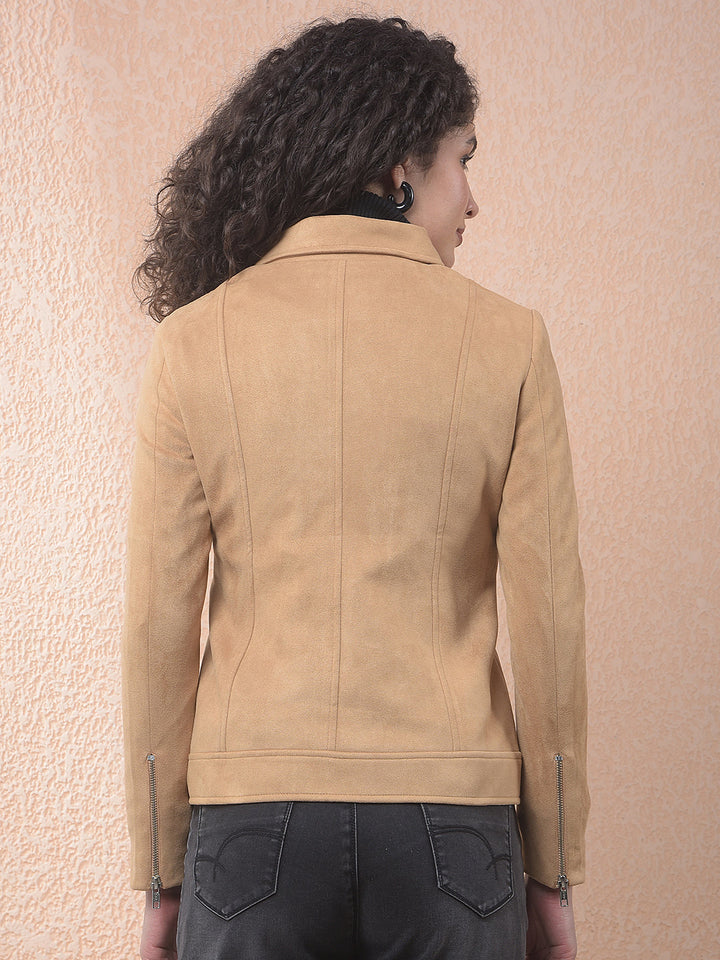 miss forever solid beige collar jacket
