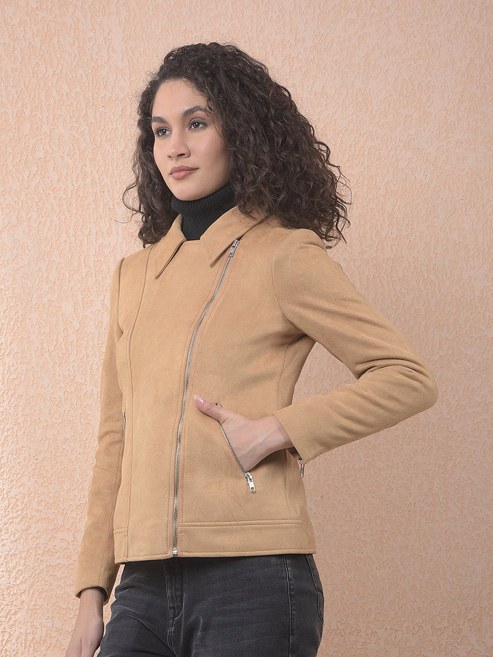 miss forever solid beige collar jacket
