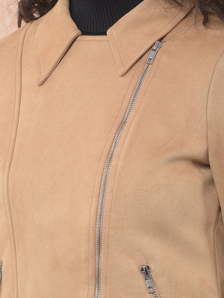 miss forever solid beige collar jacket