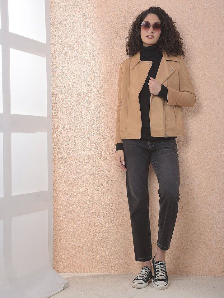 MISS FOREVER SOLID BEIGE COLLAR JACKET