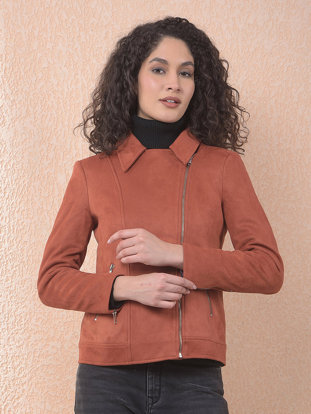 miss forever solid rust collar jacket