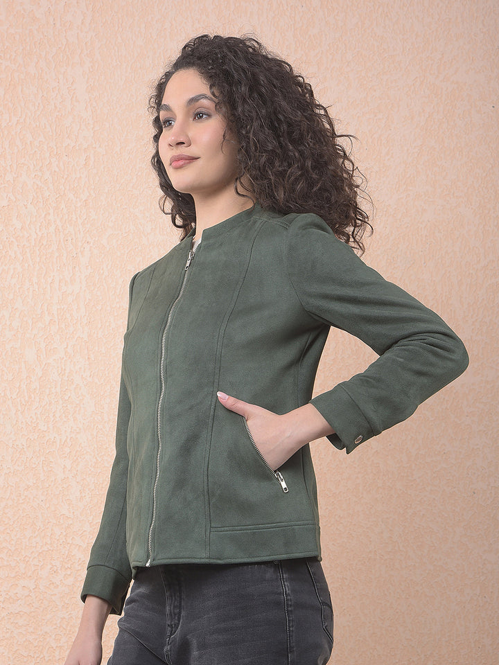 miss forever solid bottle green band collar jacket