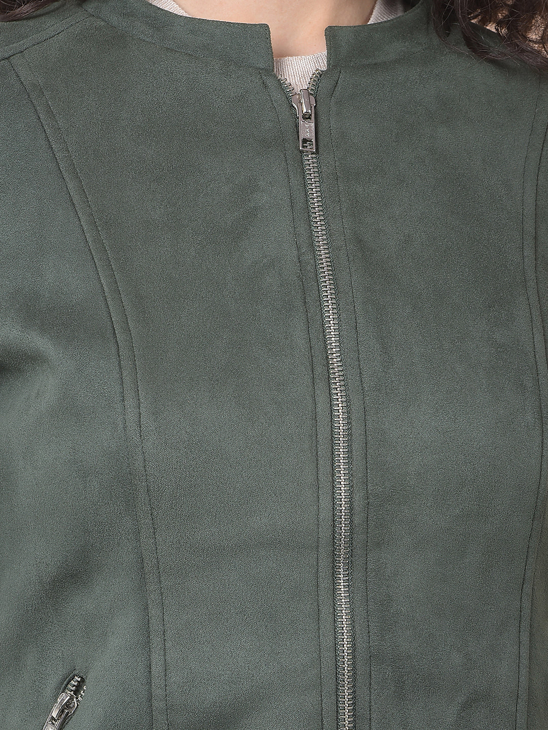 miss forever solid bottle green band collar jacket