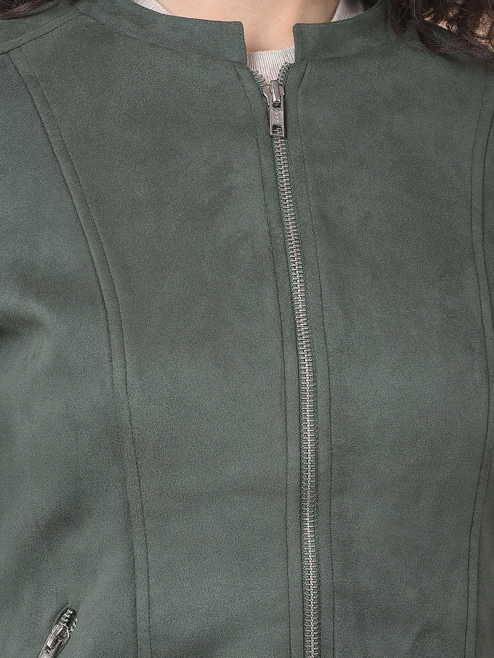 miss forever solid bottle green band collar jacket