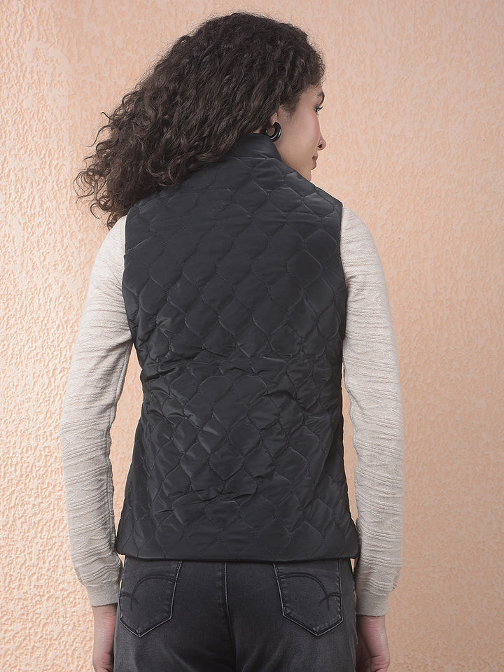 miss forever black self-design sleeveless jacket