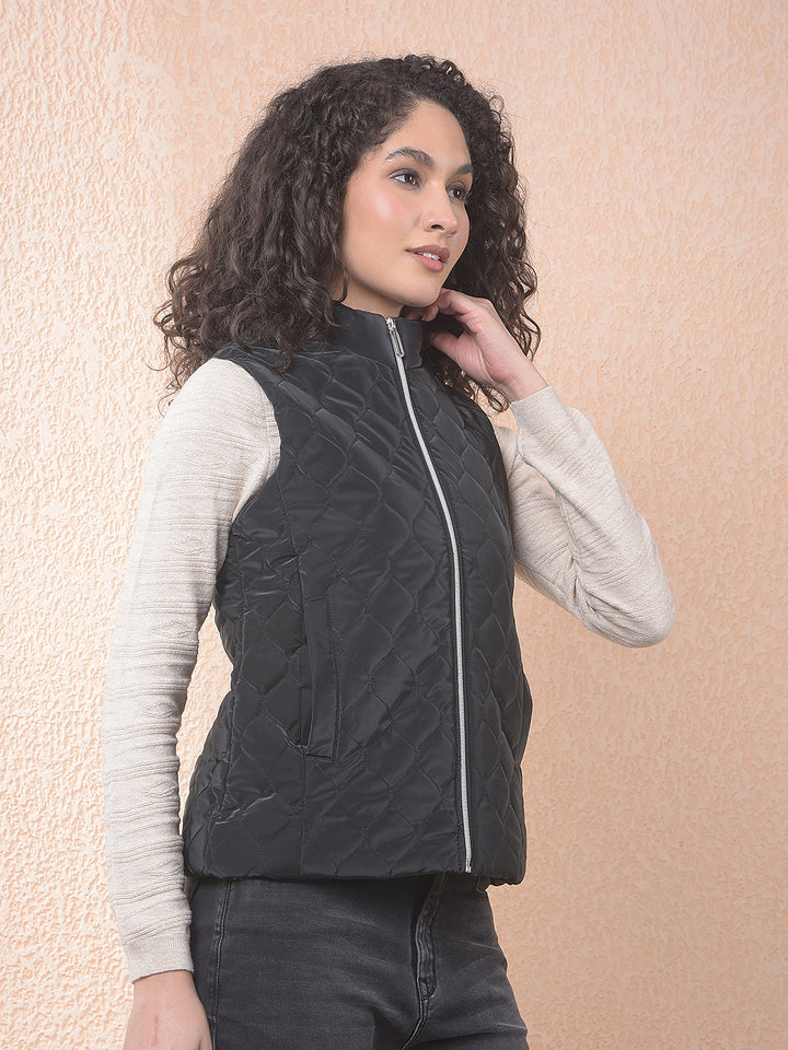 miss forever black self-design sleeveless jacket