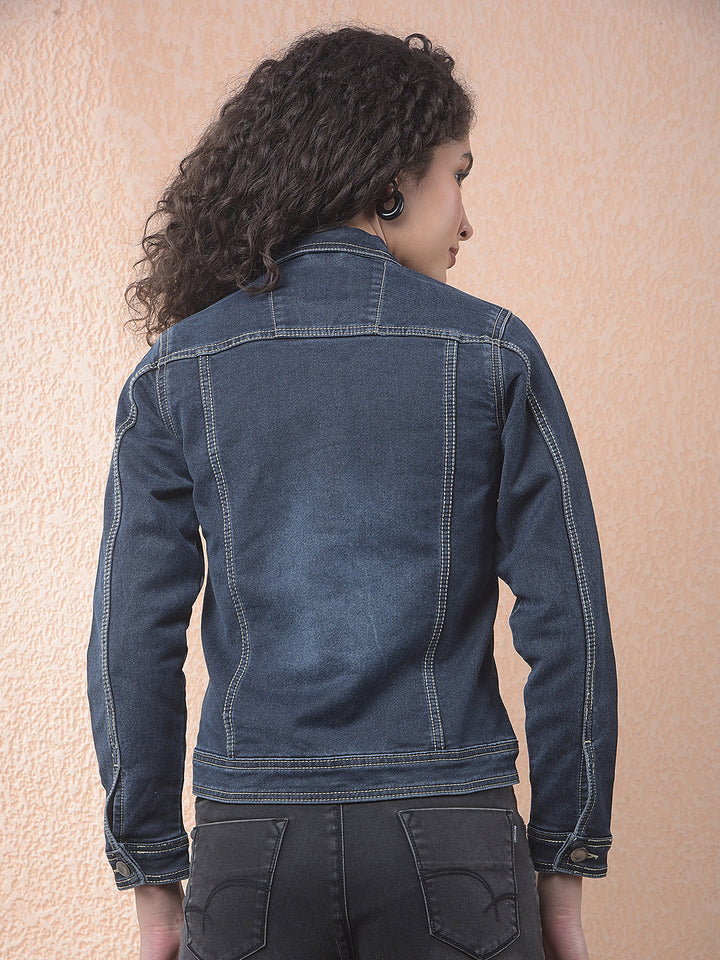 miss forever dark blue self-design denim jacket