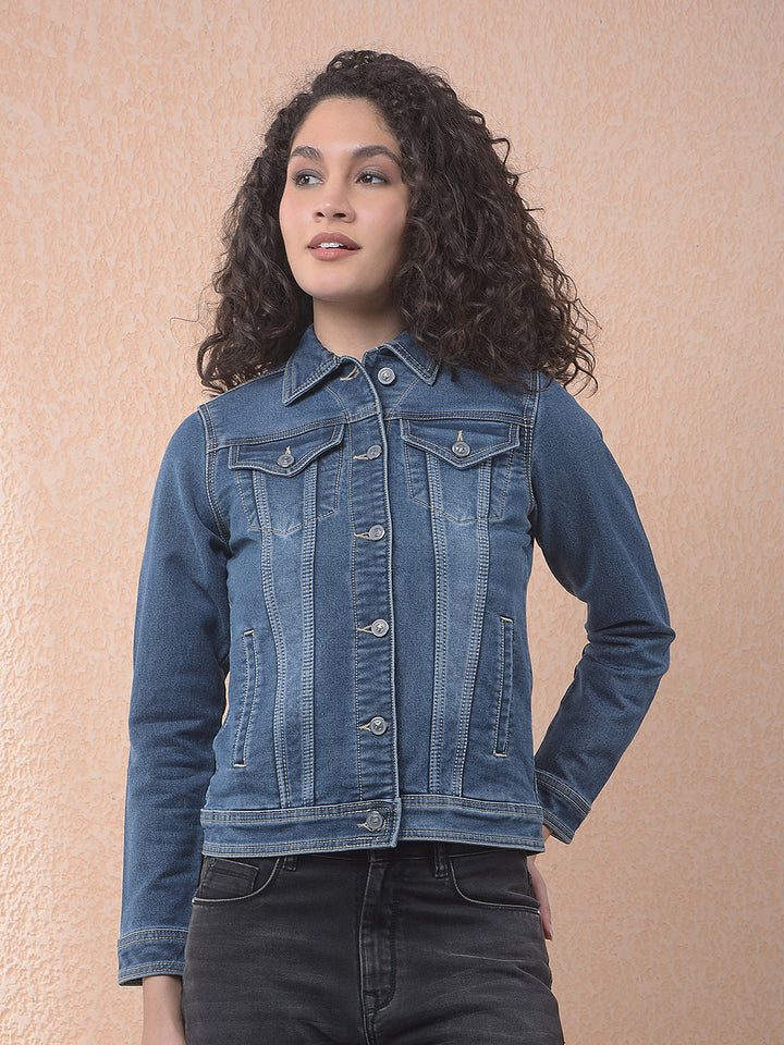 miss forever blue grey self-design denim jacket