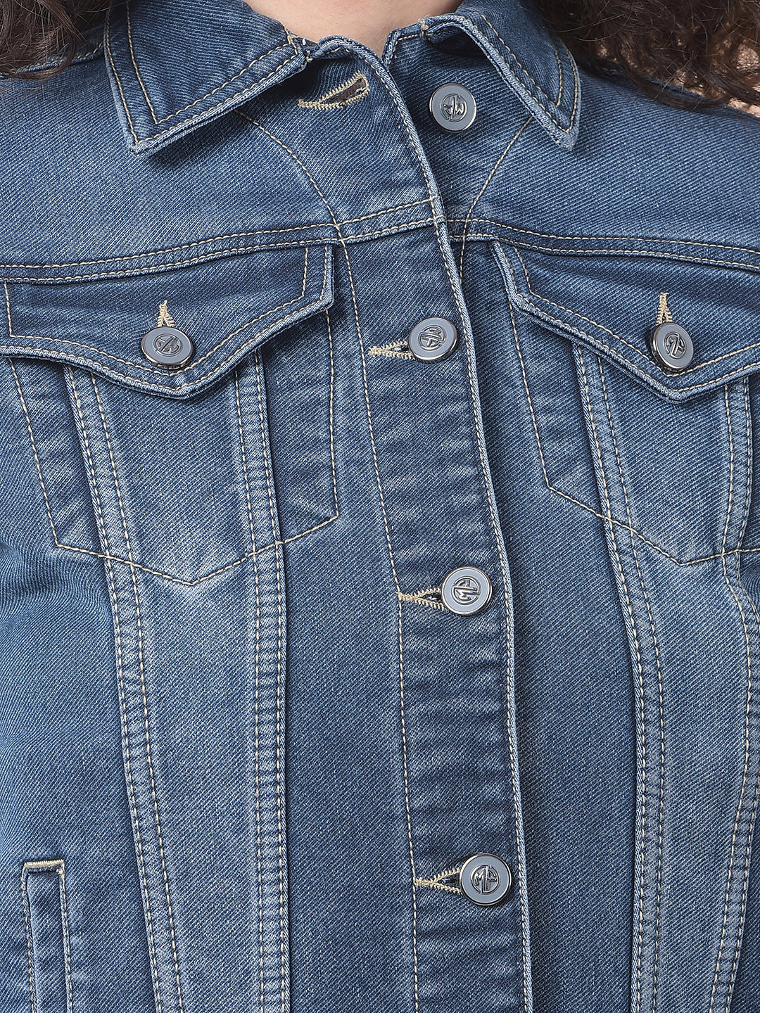 miss forever blue grey self-design denim jacket