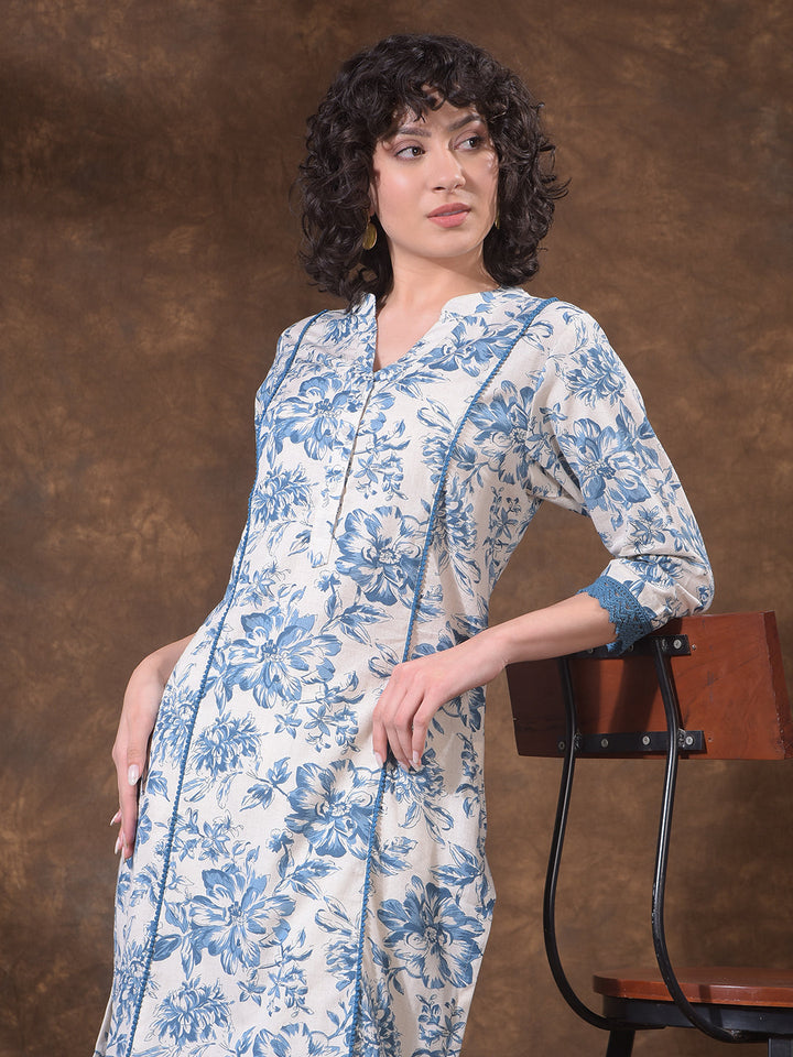 miss forever off white printed summer kurti with plazo