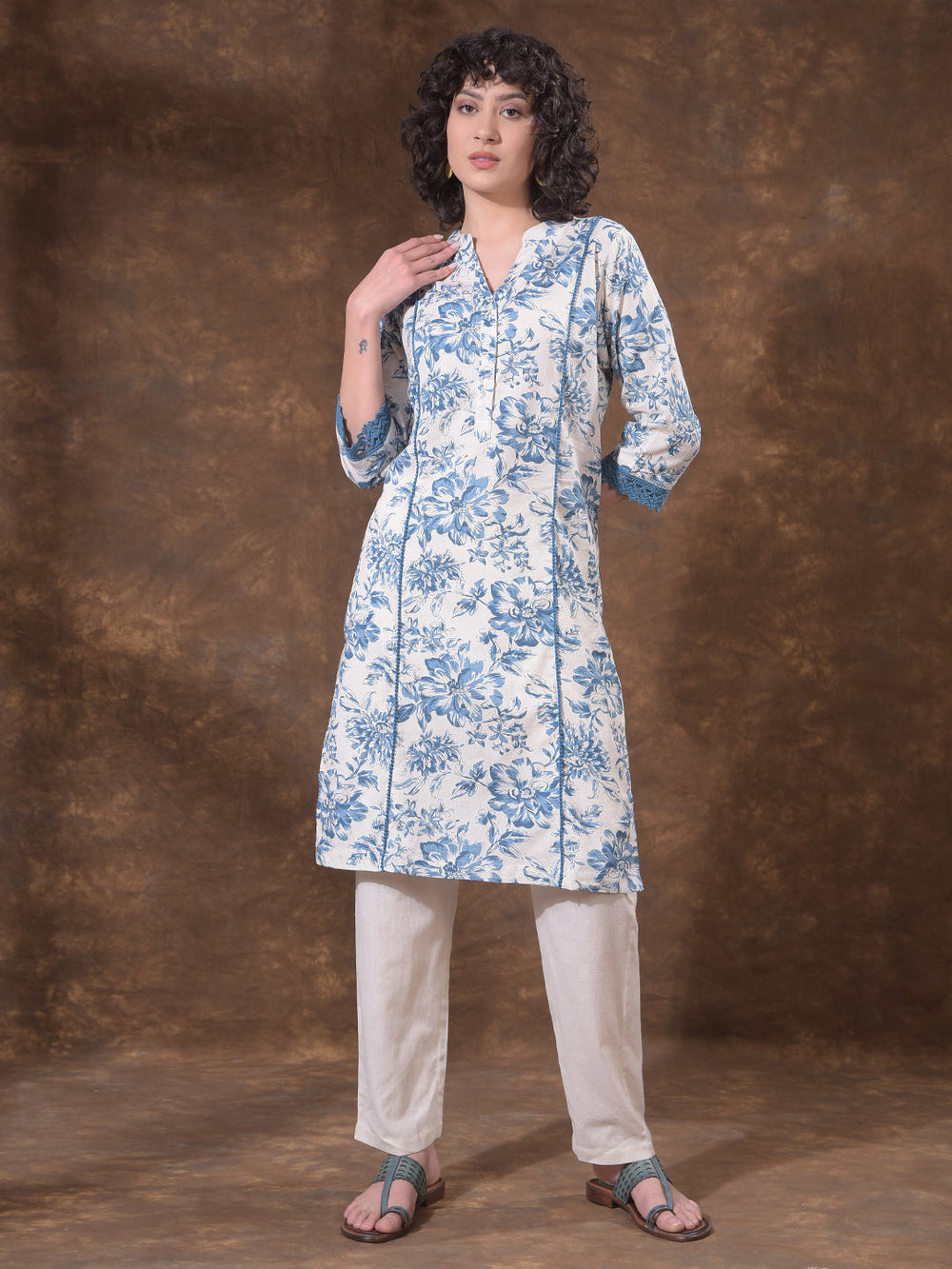miss forever off white printed summer kurti with plazo