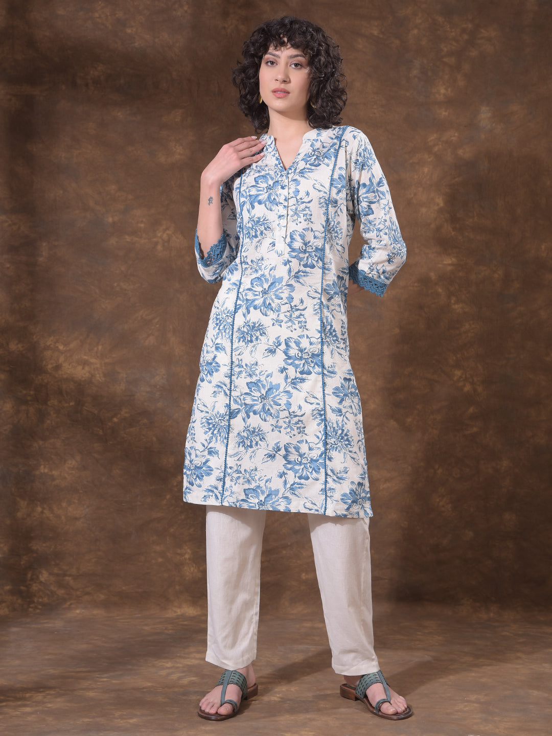 miss forever off white printed summer kurti with plazo