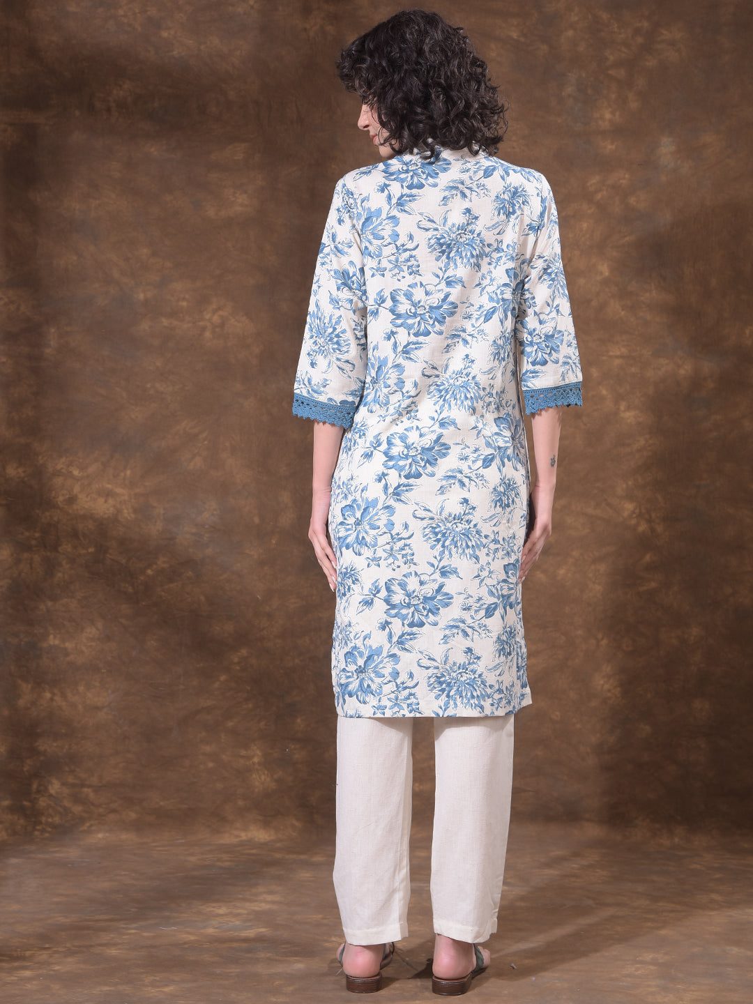 miss forever off white printed summer kurti with plazo