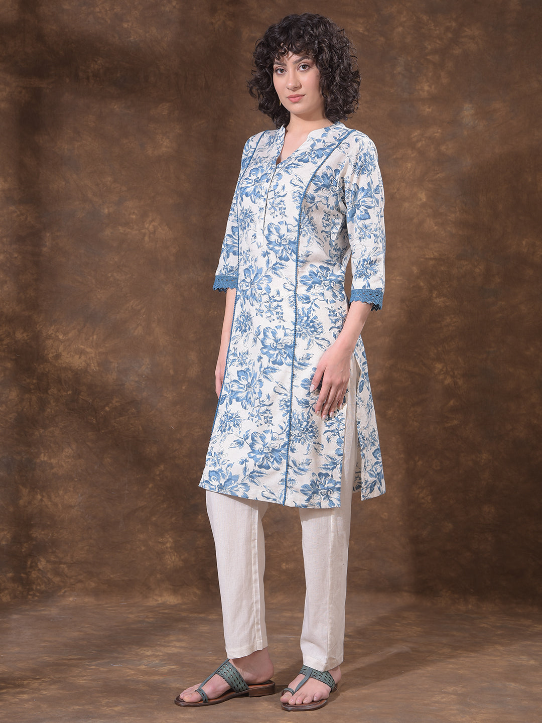 miss forever off white printed summer kurti with plazo