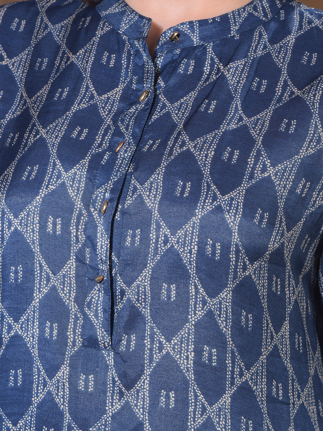 MISS FOREVER BLUE PRINTED SUMMER KURTI WITH PLAZO