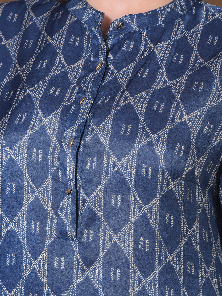 MISS FOREVER BLUE PRINTED SUMMER KURTI WITH PLAZO