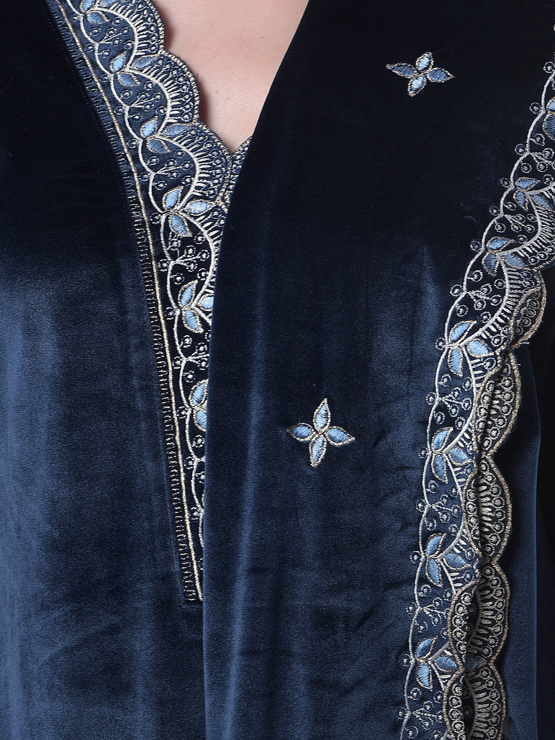 MISS FOREVER NAVY BLUE WINTER KURTI PLAZO WITH STOLE