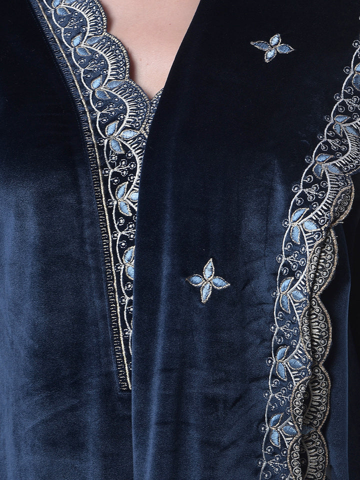 MISS FOREVER NAVY BLUE WINTER KURTI PLAZO WITH STOLE