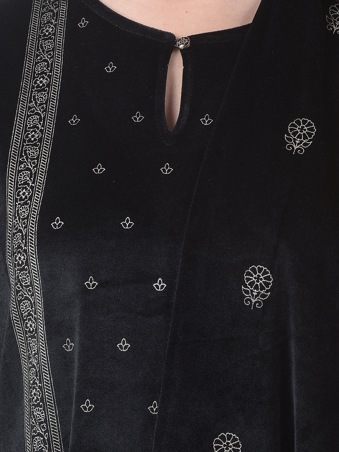 miss forever black printed winter kurti plazo with stole