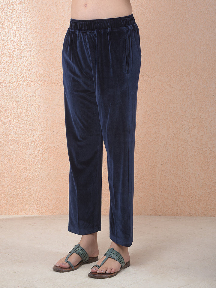 MISS FOREVER NAVY BLUE PRINTED WINTER KURTI PLAZO WITH STOLE