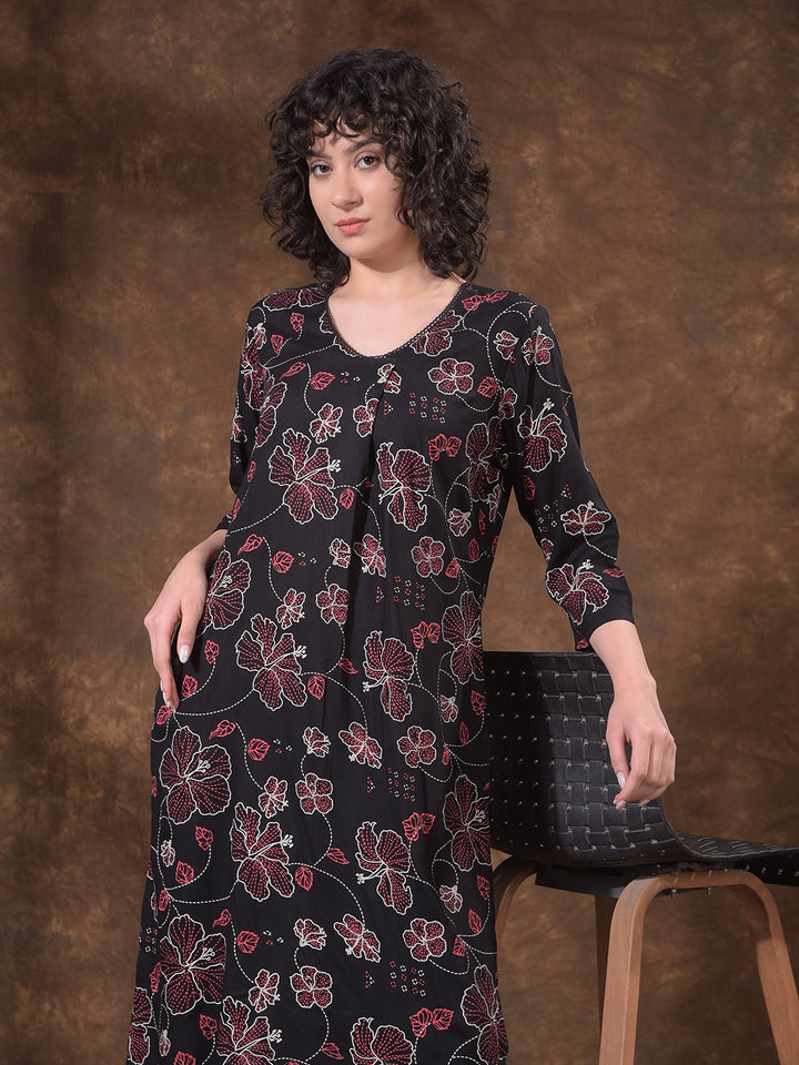 miss forever black printed summer kurti with plazo