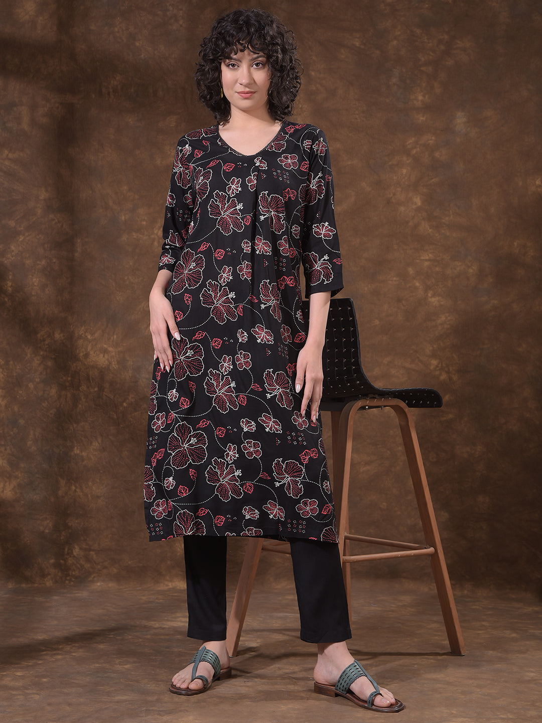 miss forever black printed summer kurti with plazo