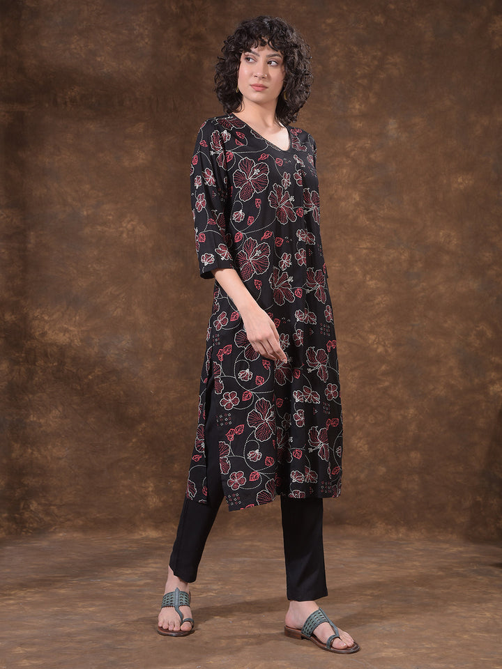 miss forever black printed summer kurti with plazo