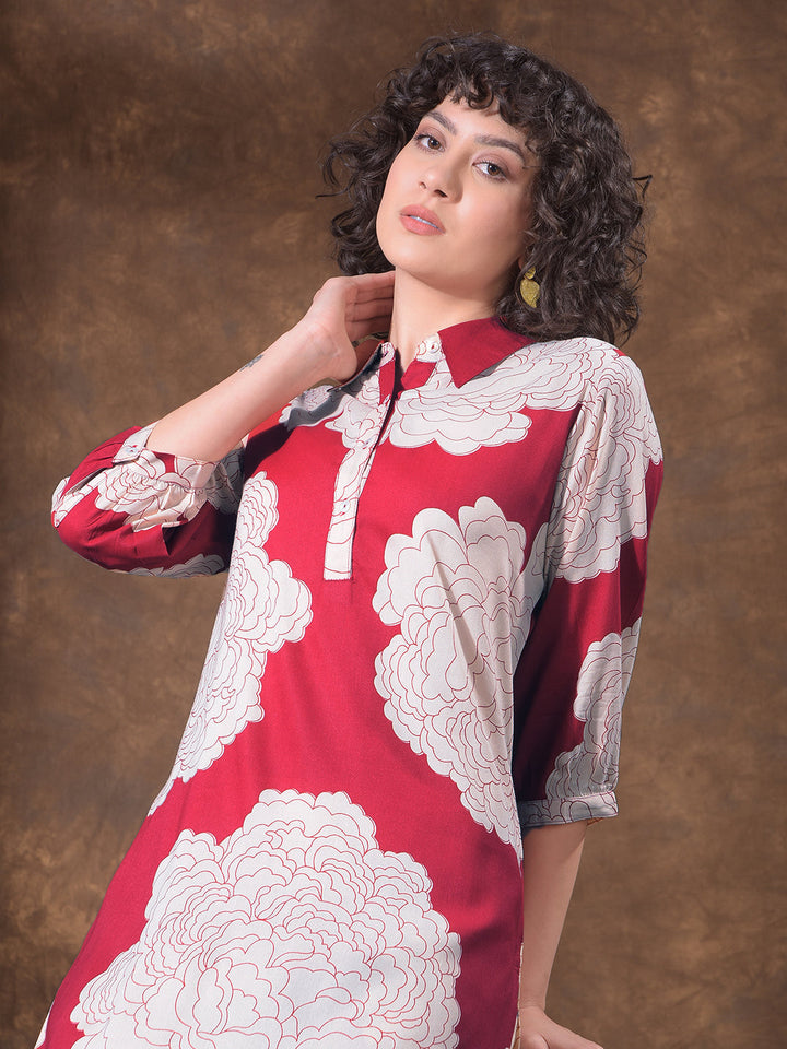miss forever red printed summer kurti with plazo