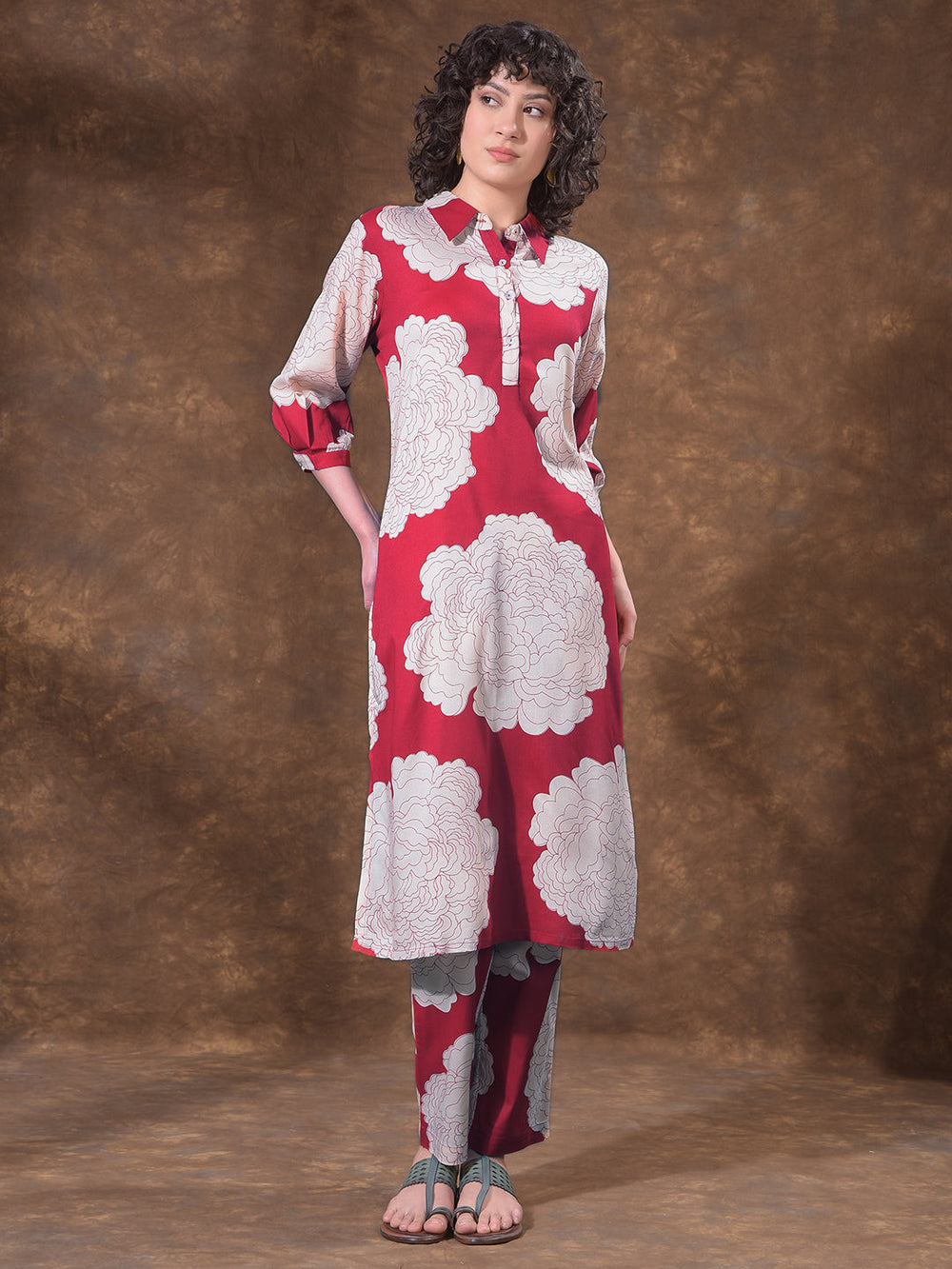 miss forever red printed summer kurti with plazo