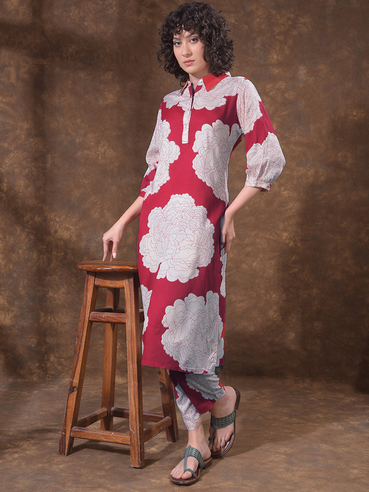 miss forever red printed summer kurti with plazo