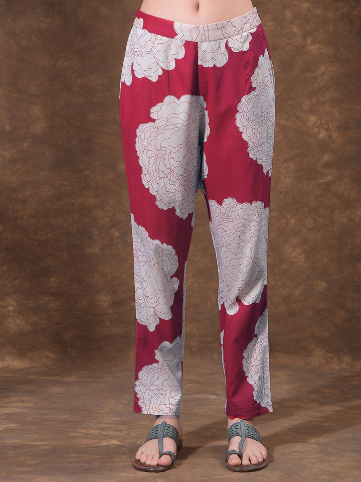 MISS FOREVER RED PRINTED SUMMER KURTI WITH PLAZO