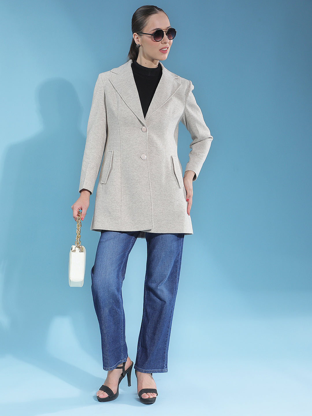 Beige Solid Premium Long Coat