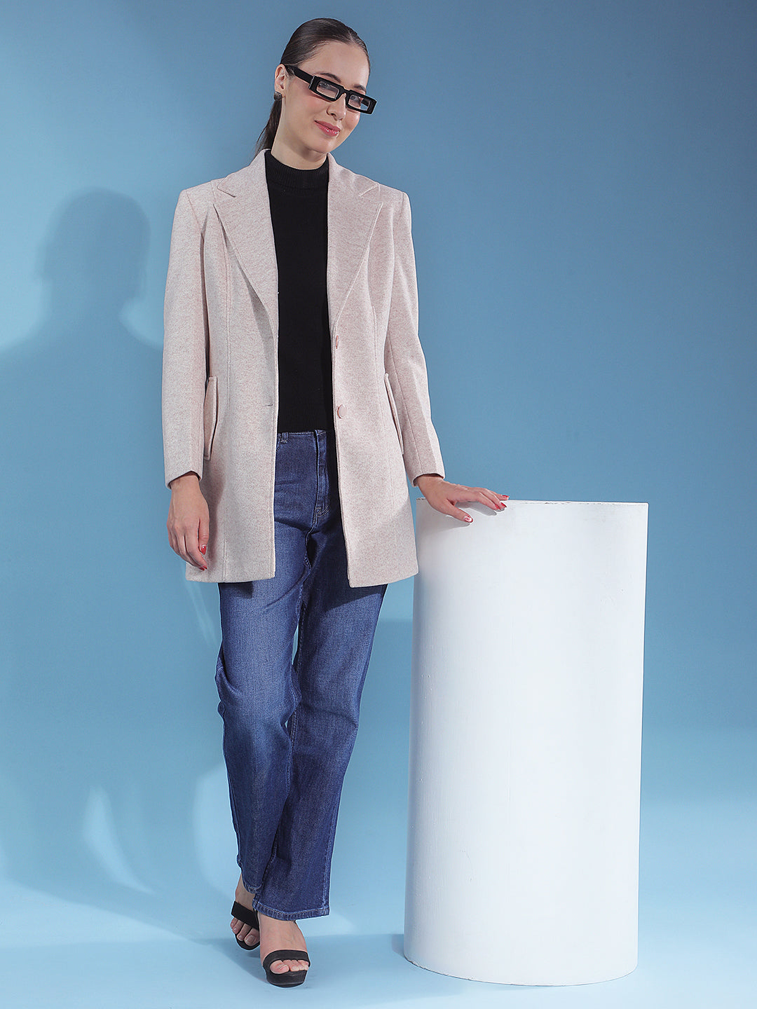 Soft Pink Solid Premium Long Coat