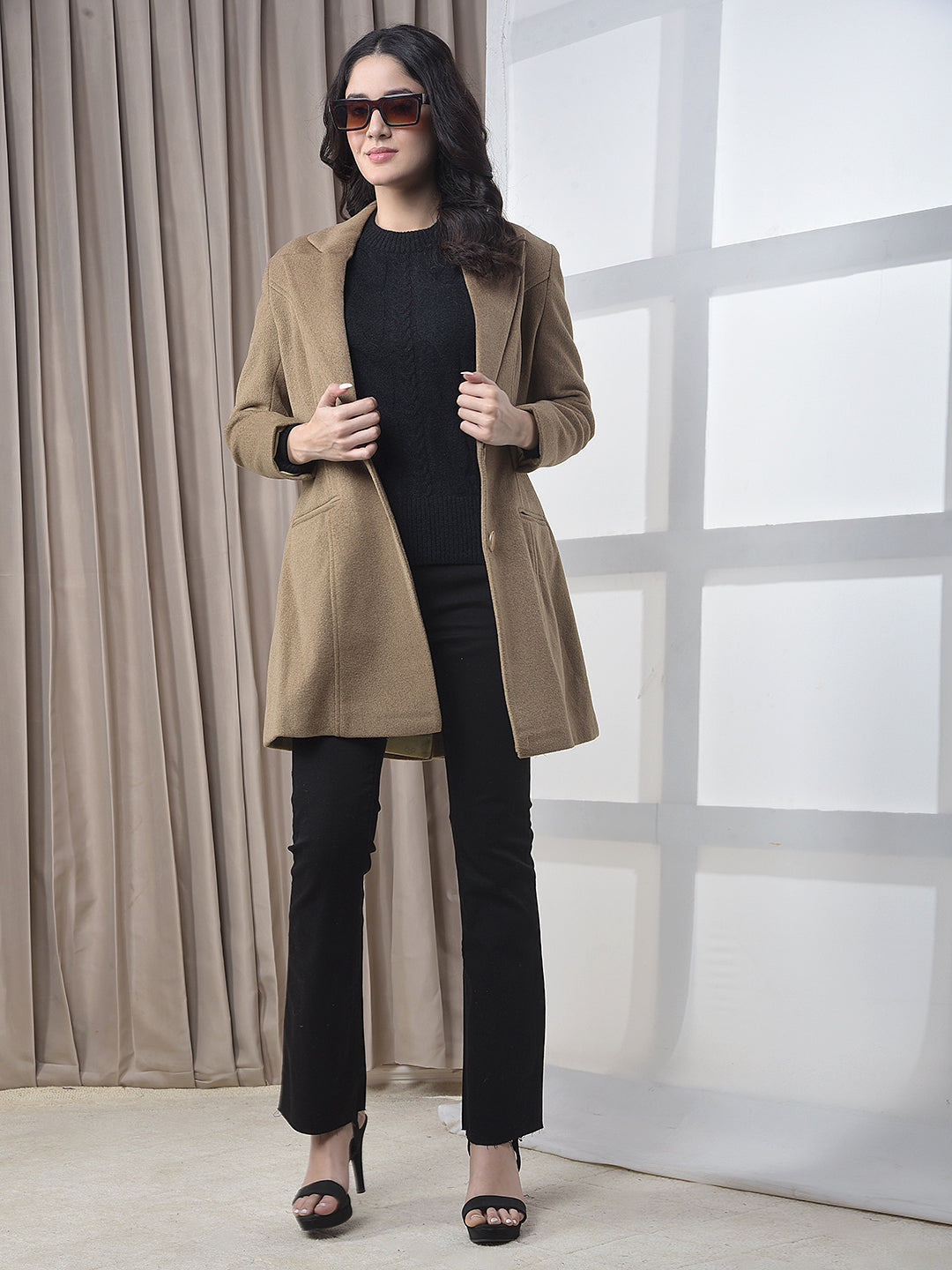 miss forever solid brown premium long coat