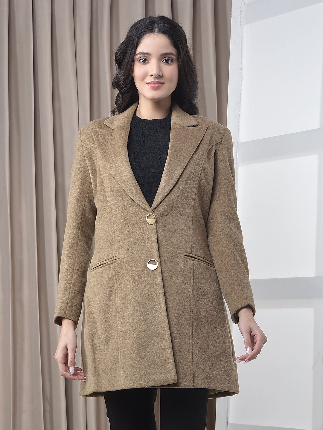 miss forever solid brown premium long coat